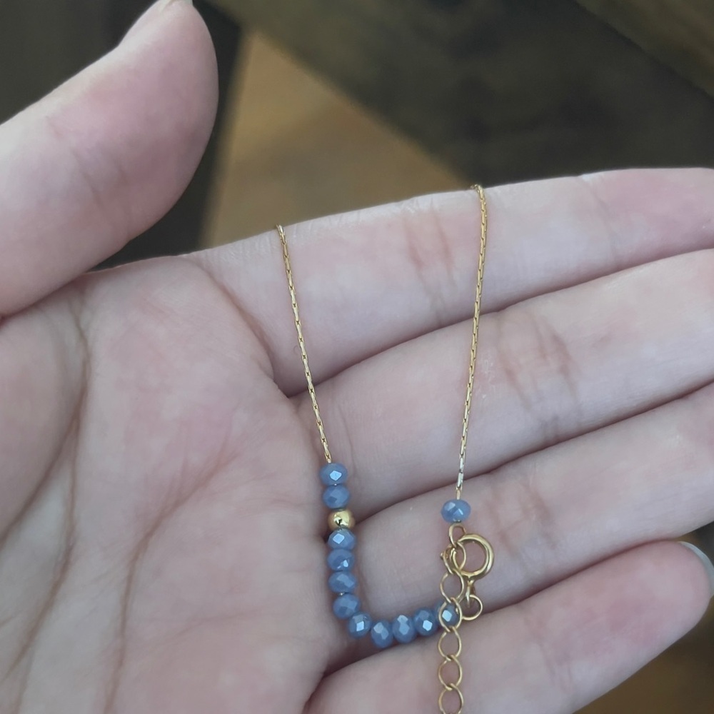 Sterling silver gold tone blue iridescent beaded necklace - Picture 8 of 8